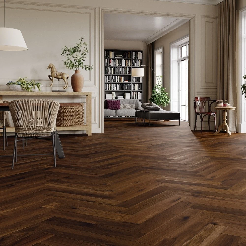 Liberty Floors Chestnut Oak - Manor Herringbone Parquet 14mm Engineered Real Wood Flooring (284294) 1 Liberty Floors Chestnut Oak - Manor Herringbone Parquet 14mm Engineered Real Wood Flooring (284294)