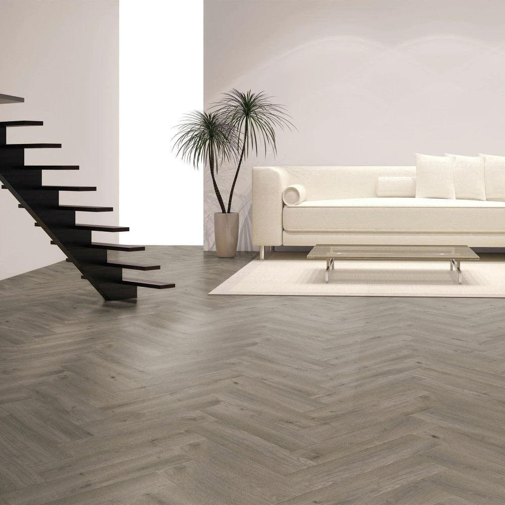 Liberty Floors Grey Oak - Herringbone SPC 5.5mm Rigid Core Vinyl Flooring (219442) 1 Liberty Floors Grey Oak - Herringbone SPC 5.5mm Rigid Core Vinyl Flooring (219442)