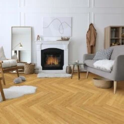 Liberty Floors Natural Bamboo - Herringbone Parquet 10mm Solid Real Wood Flooring (249973)