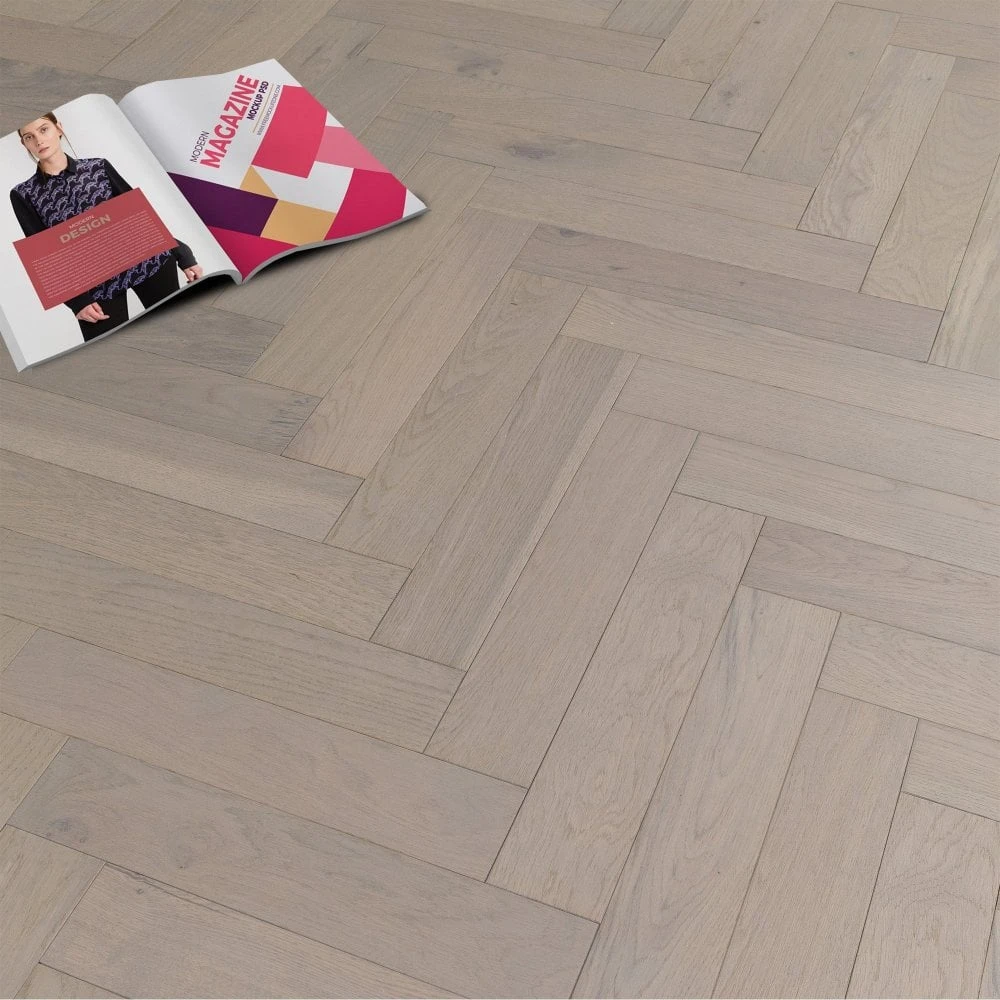Liberty Floors Pebble Grey Oak - Herringbone Parquet 14mm Engineered Real Wood Flooring (219386) 2 Liberty Floors Pebble Grey Oak - Herringbone Parquet 14mm Engineered Real Wood Flooring (219386) - Image 2