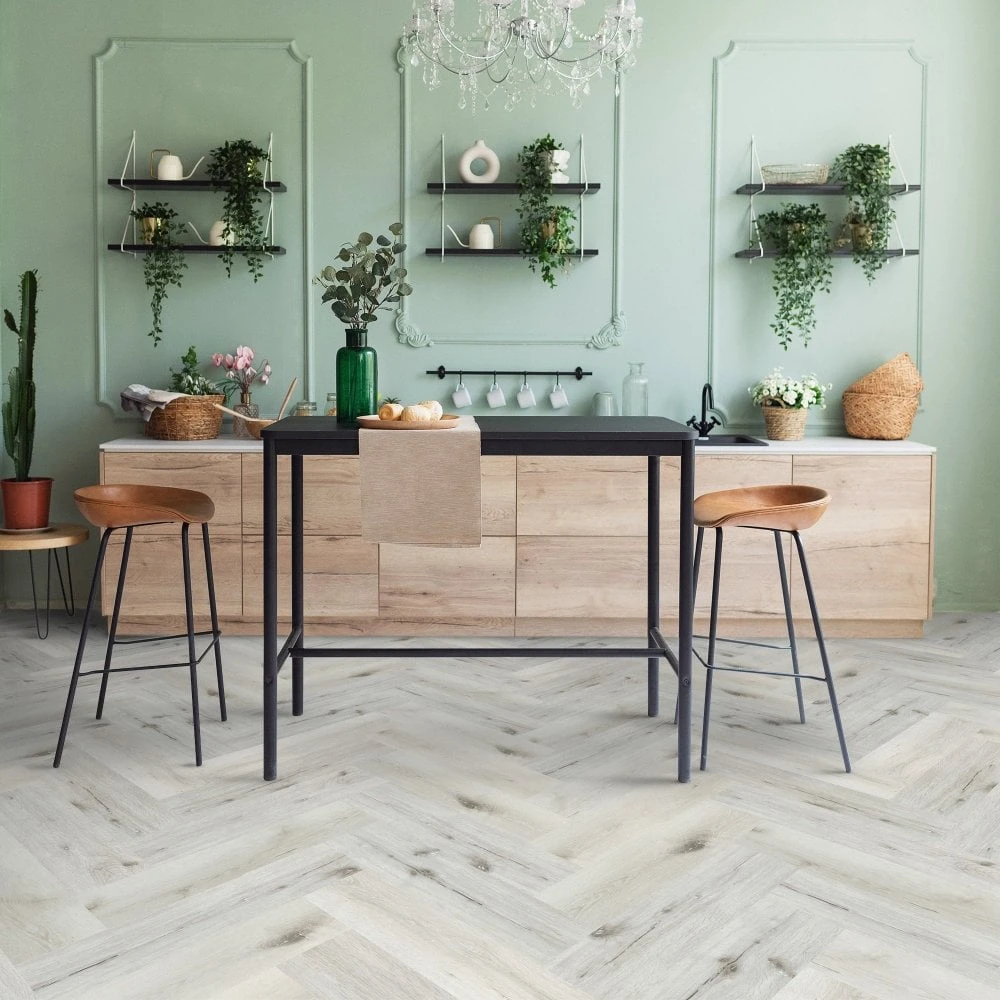 Liberty Floors White Rock Oak - Lifestyle SPC Herringbone 5.5mm Rigid Core Vinyl Flooring (305108) 1 Liberty Floors White Rock Oak - Lifestyle SPC Herringbone 5.5mm Rigid Core Vinyl Flooring (305108)